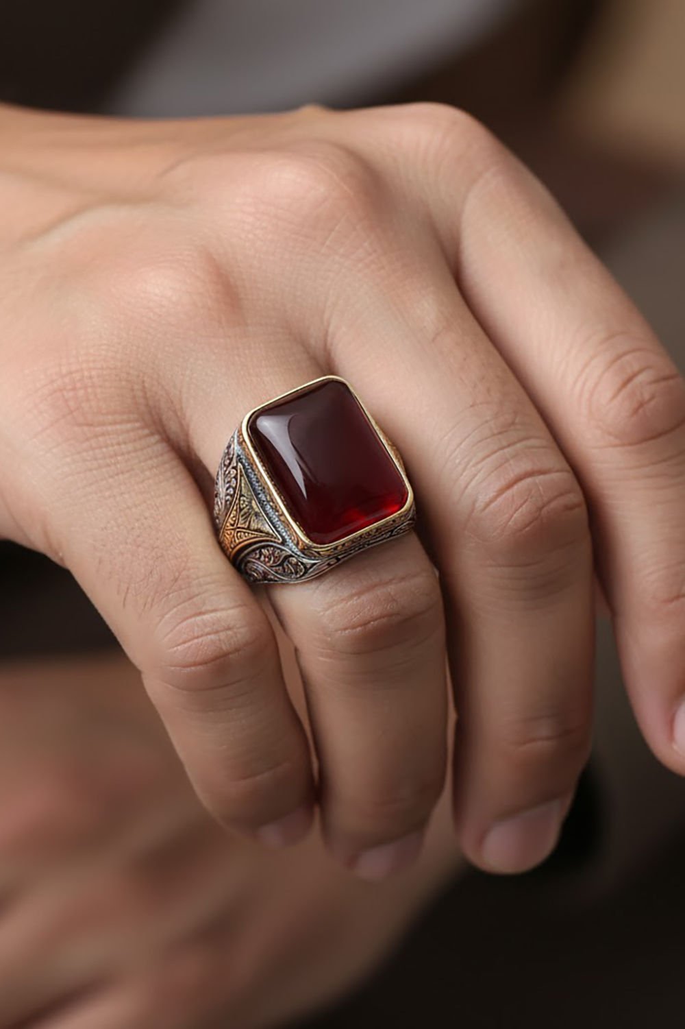 Akik Taşlı Gümüş Yüzük