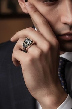 Benekli Model Kadem-i Şerif Taşsız Gümüş Yüzük