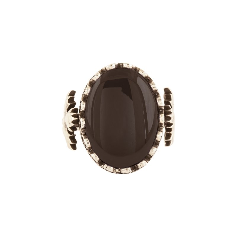 Çınar Yaprağı Oniks Taşlı El İşi Gümüş Yüzük