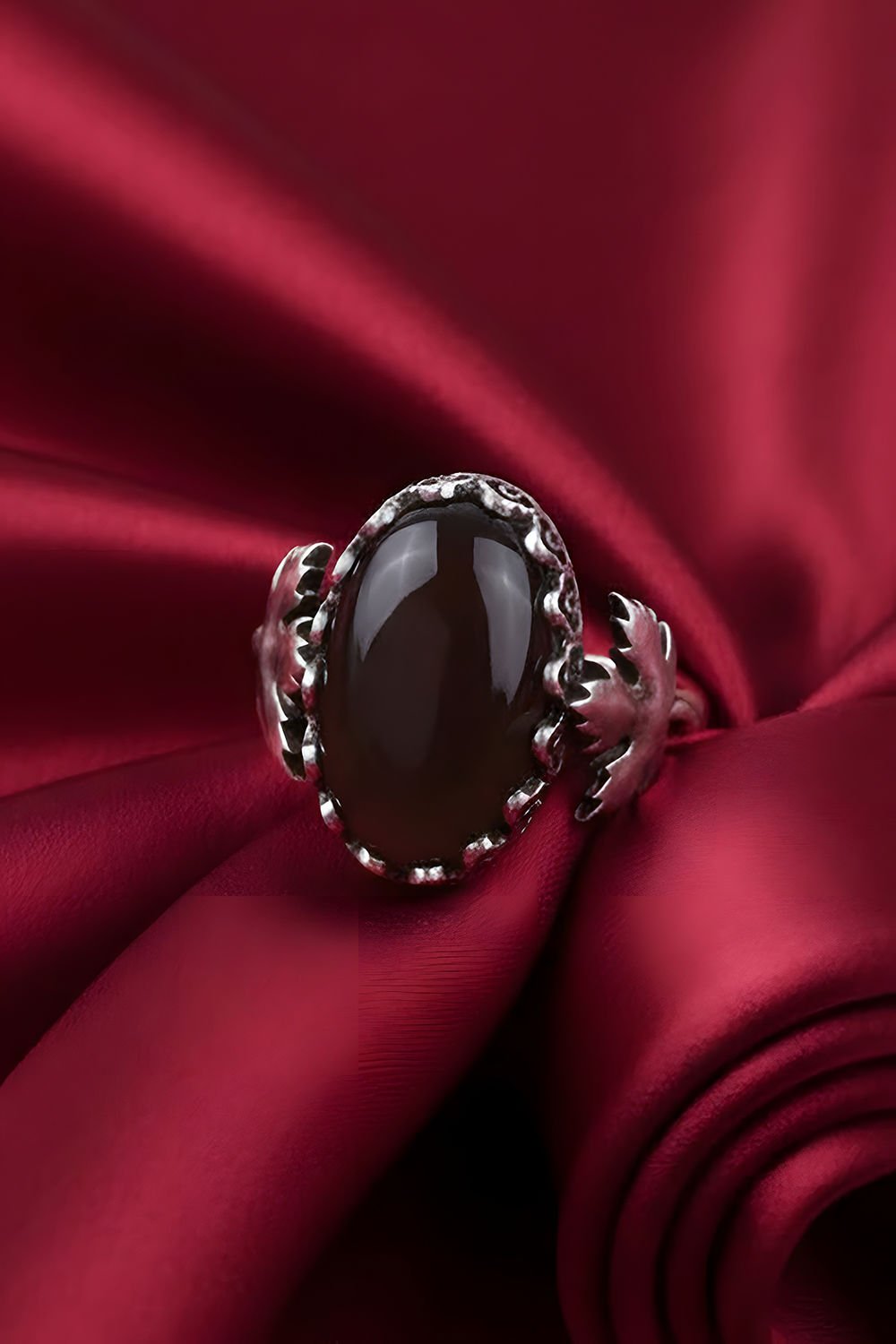 Çınar Yaprağı Oniks Taşlı El İşi Gümüş Yüzük