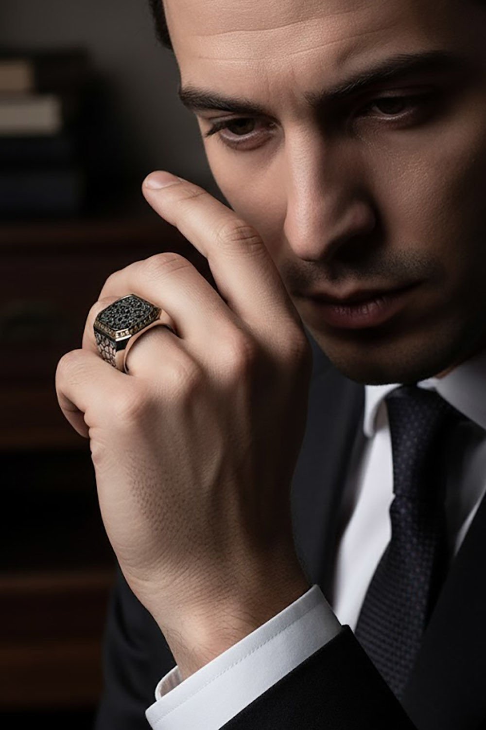 Benekli Model Taşsız Gümüş Yüzük