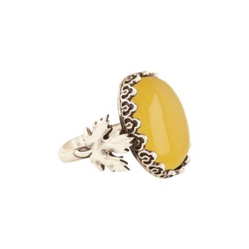 Çınar Yaprağı Sarı Akik Taşlı El İşi Gümüş Yüzük