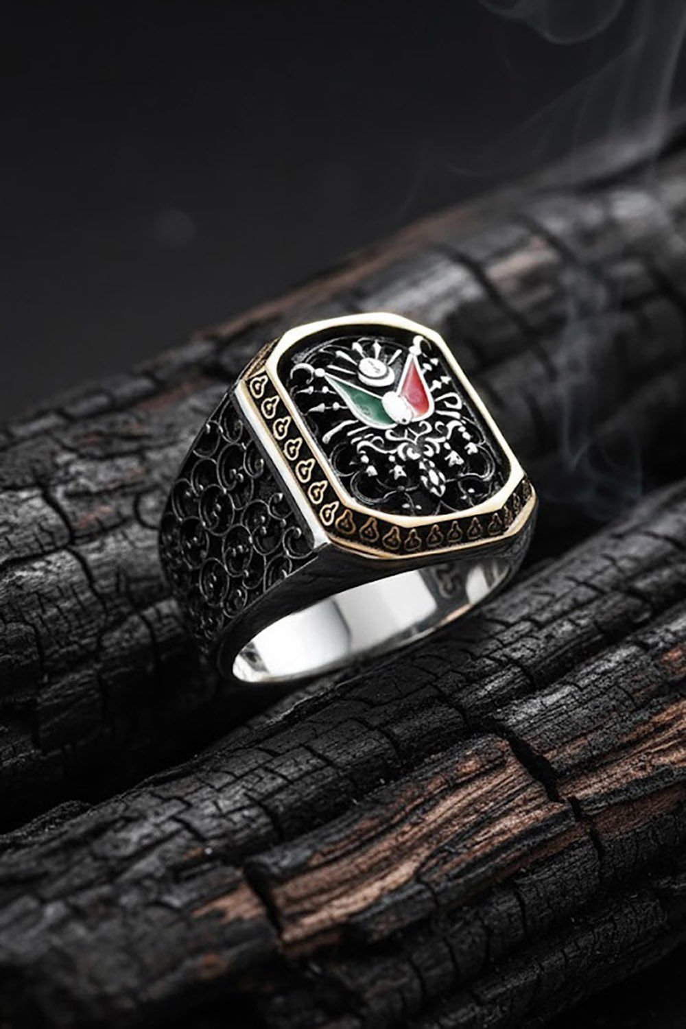 Sarmaşık Model Osmanlı Devlet Armalı Taşsız Yüzük