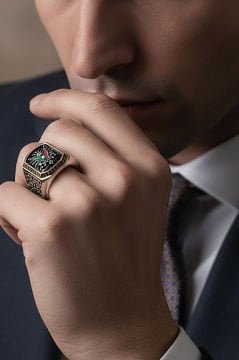 Sarmaşık Model Osmanlı Devlet Armalı Taşsız Yüzük