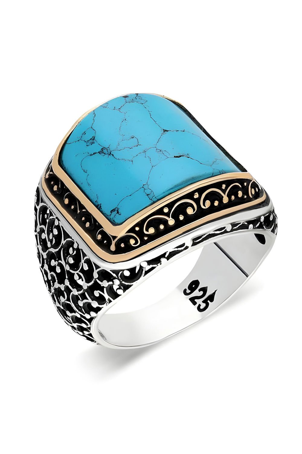 Sarmaşık İşlemeli Firüze Taşlı Gümüş Yüzük