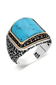 Sarmaşık İşlemeli Firüze Taşlı Gümüş Yüzük