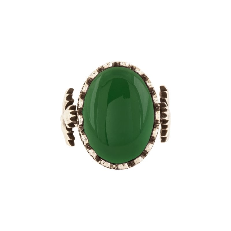 Çınar Yaprağı Yeşil Akik Taşlı El İşi Gümüş Yüzük