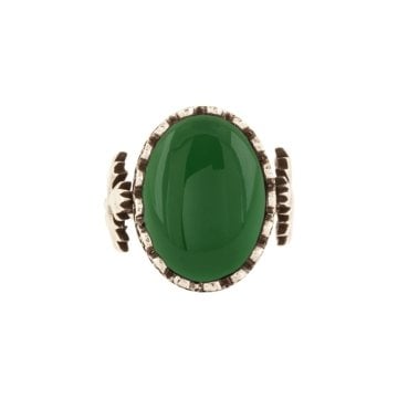 Çınar Yaprağı Yeşil Akik Taşlı El İşi Gümüş Yüzük