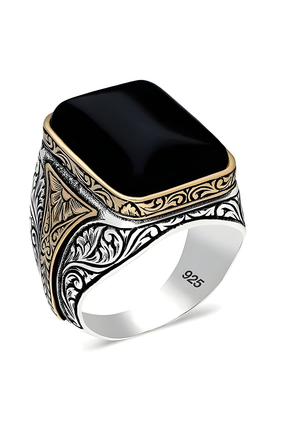 Oniks Taşlı Gümüş Yüzük