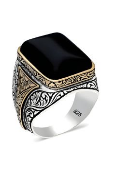 Oniks Taşlı Gümüş Yüzük