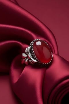 Kurdele Model Akik Taşlı El İşi Gümüş Yüzük