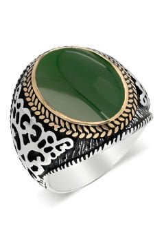 Yeşil Akik Taşlı Gümüş Erkek Yüzük
