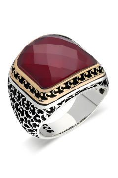 Sarmaşık İşlemeli Kırmızı Zirkon Taşlı Yüzük