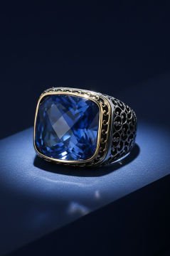 Sarmaşık İşlemeli Mavi Zirkon Taşlı Gümüş Yüzük