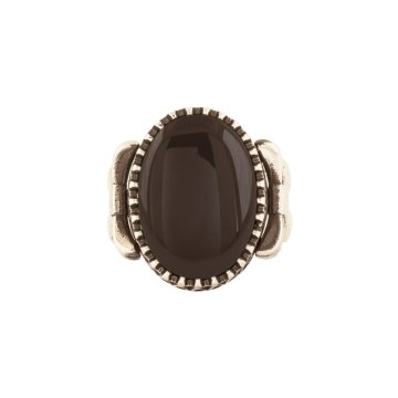 Kurdele Model Oniks Taşlı El İşi Gümüş Yüzük