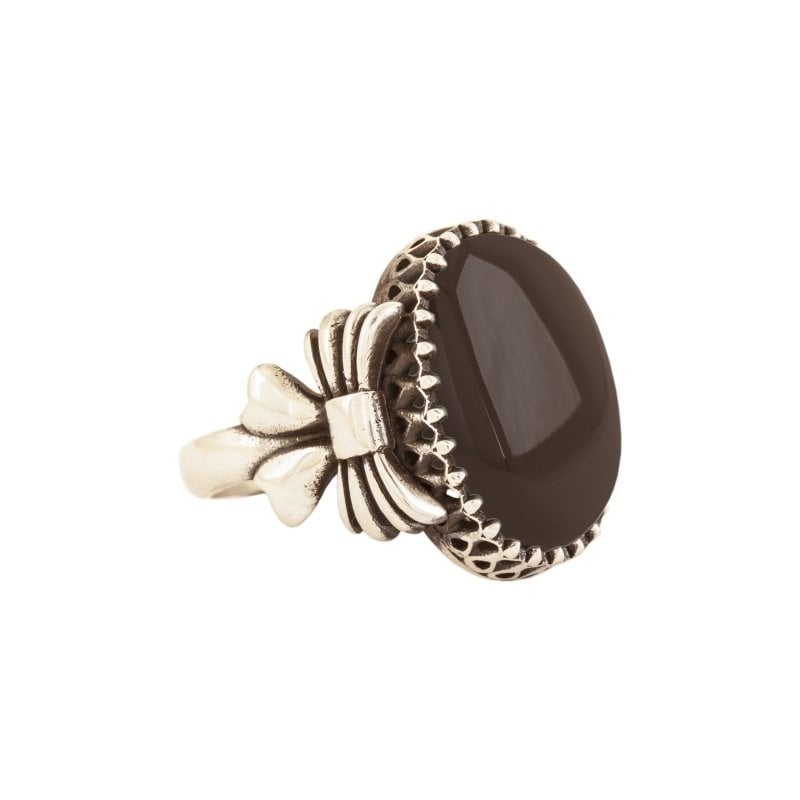 Kurdele Model Oniks Taşlı El İşi Gümüş Yüzük