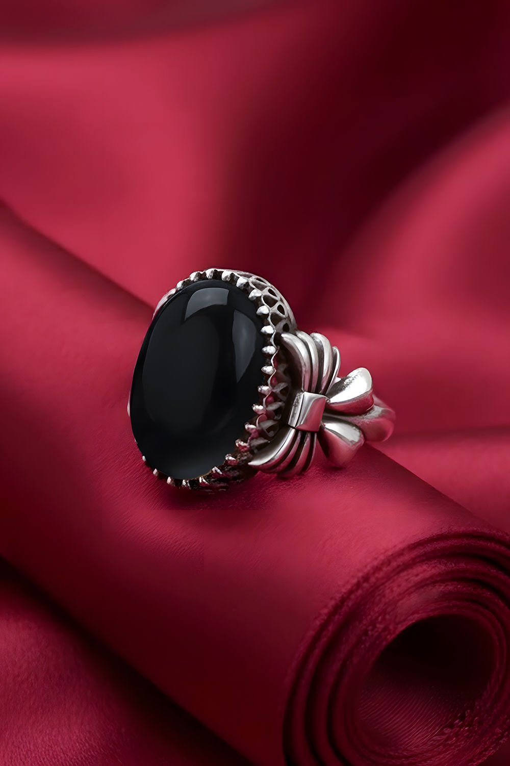 Kurdele Model Oniks Taşlı El İşi Gümüş Yüzük