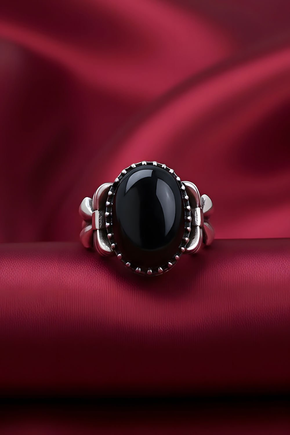 Kurdele Model Oniks Taşlı El İşi Gümüş Yüzük