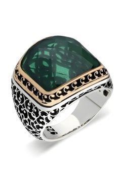 Sarmaşık İşlemeli Yeşil Zirkon Taşlı Gümüş Yüzük