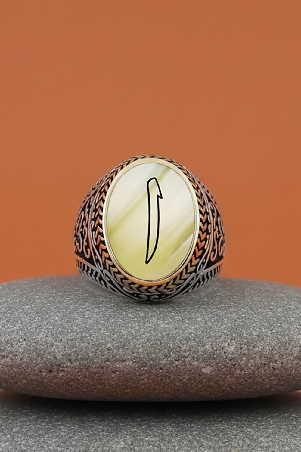 Sedef Taşı Üzerine Elif Gümüş Erkek Yüzük