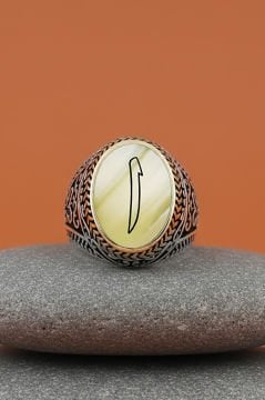 Sedef Taşı Üzerine Elif Gümüş Erkek Yüzük