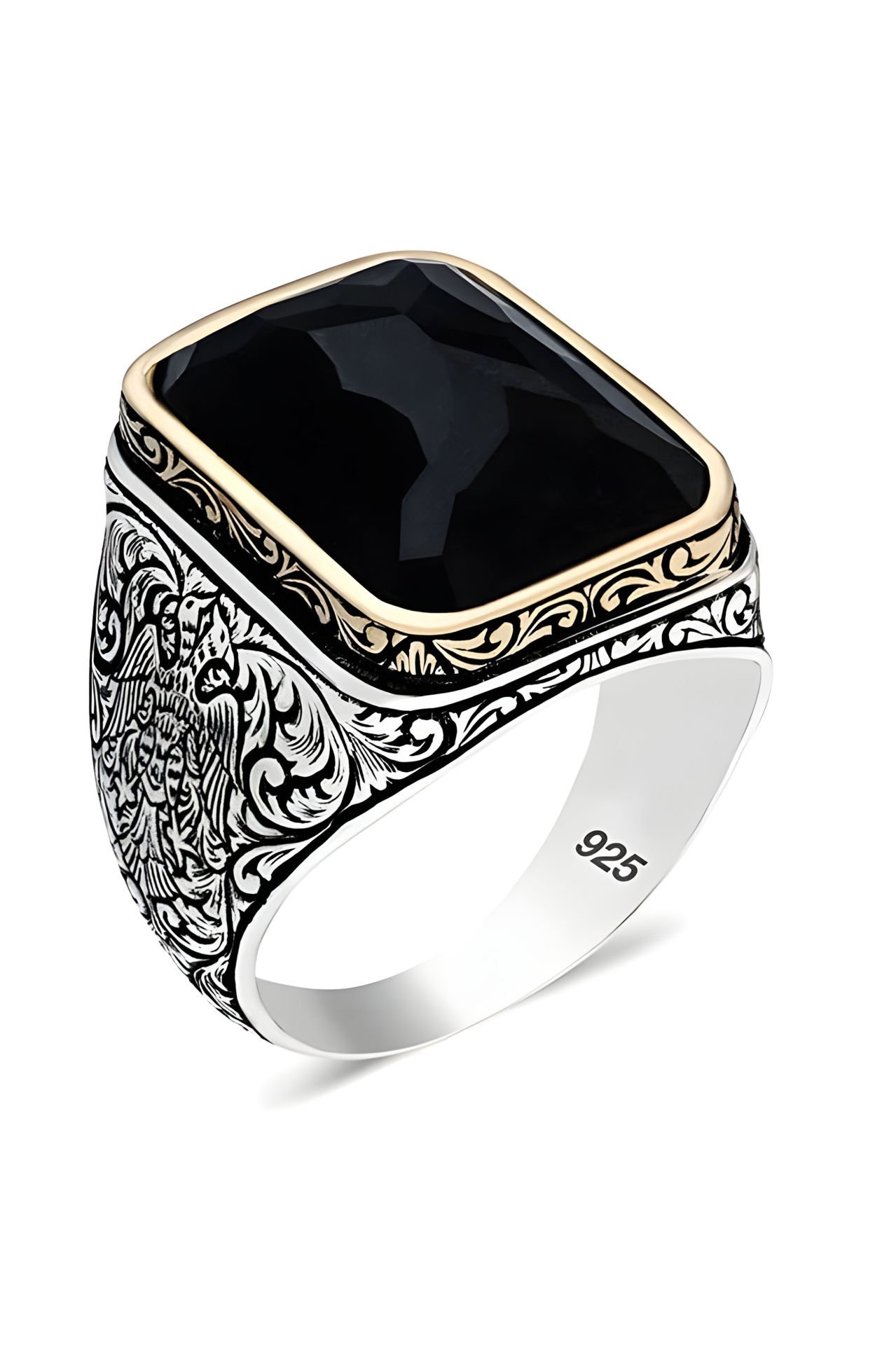 Oniks Taşlı Gümüş Yüzük