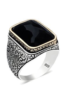 Oniks Taşlı Gümüş Yüzük