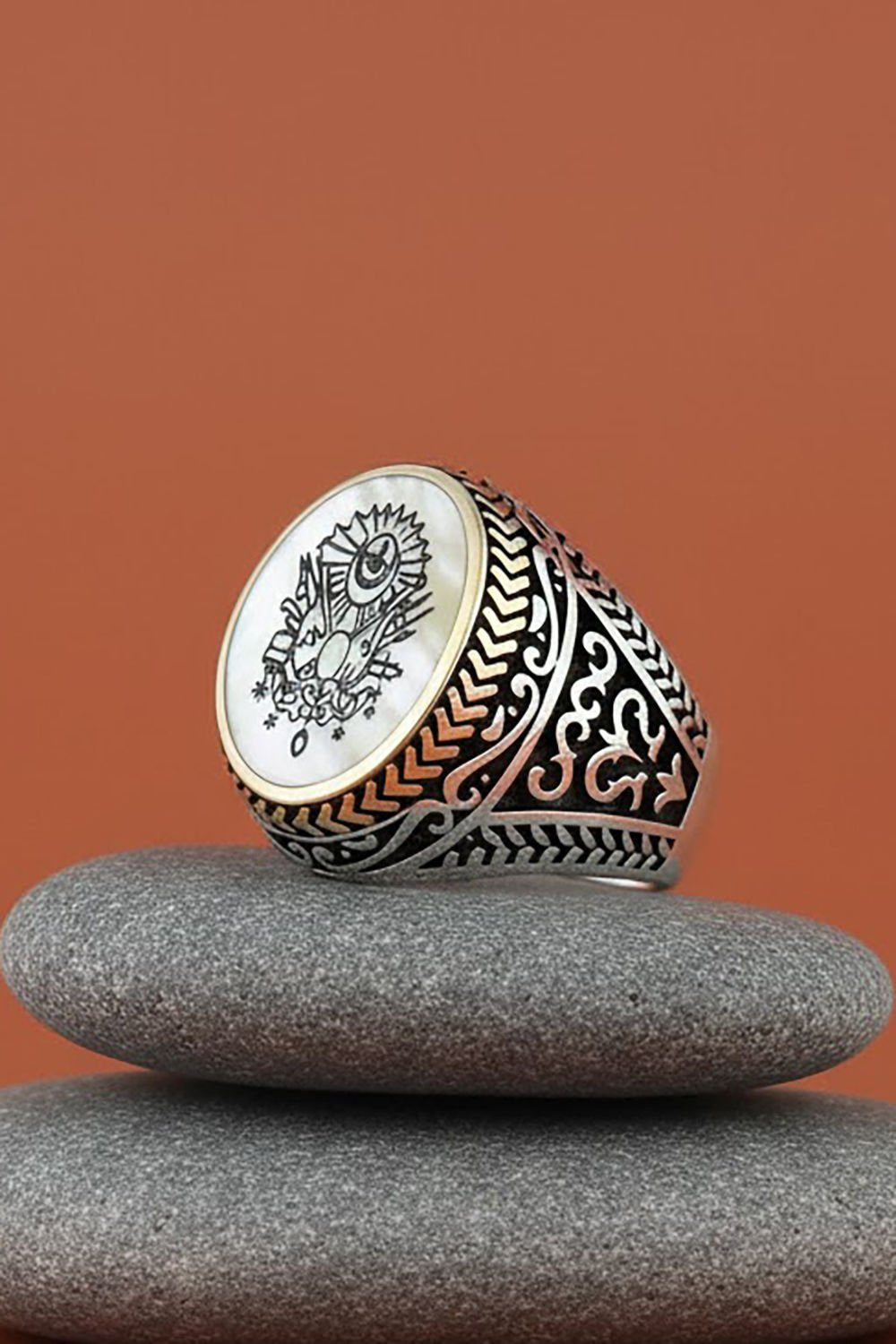 Sedef Taşı Üzerine Osmanlı Devlet Arması Yüzük