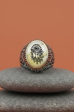 Sedef Taşı Üzerine Osmanlı Devlet Arması Yüzük