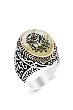 Sedef Taşı Üzerine Osmanlı Devlet Arması Yüzük