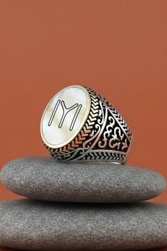 Sedef Taşı Üzerine Kayı Boyu Arması Gümüş Yüzük