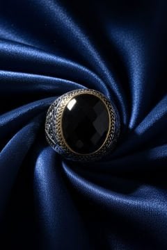 Siyah Zirkon Taşlı Gümüş Erkek Yüzük