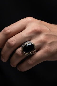 Siyah Zirkon Taşlı Gümüş Erkek Yüzük
