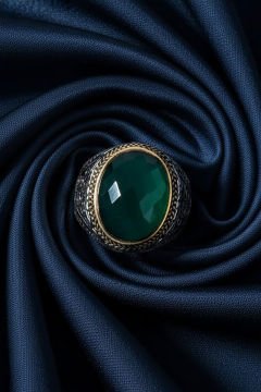 Yeşil Zirkon Taşlı Gümüş Erkek Yüzük