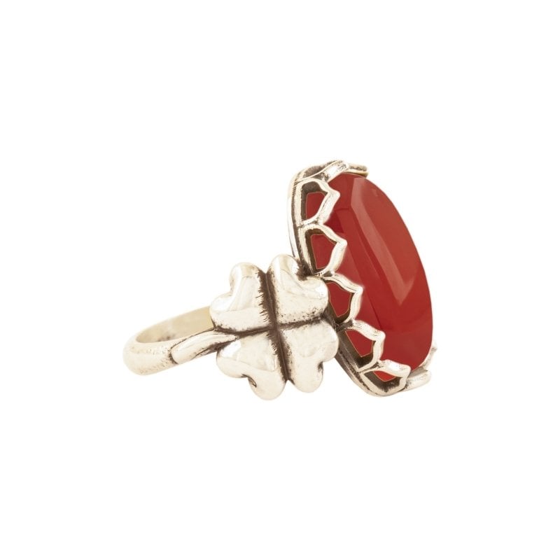 Yonca Model Akik Taşlı El İşi Gümüş Yüzük