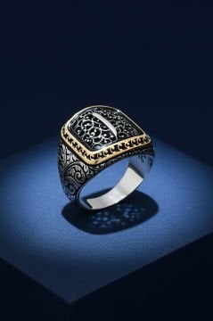 Kalem İşlemeli Elif Model Taşsız Gümüş Yüzük