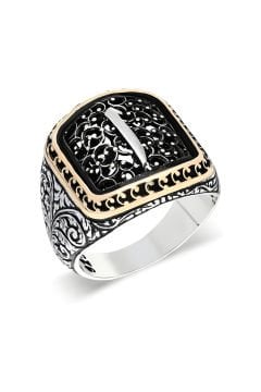 Kalem İşlemeli Elif Model Taşsız Gümüş Yüzük