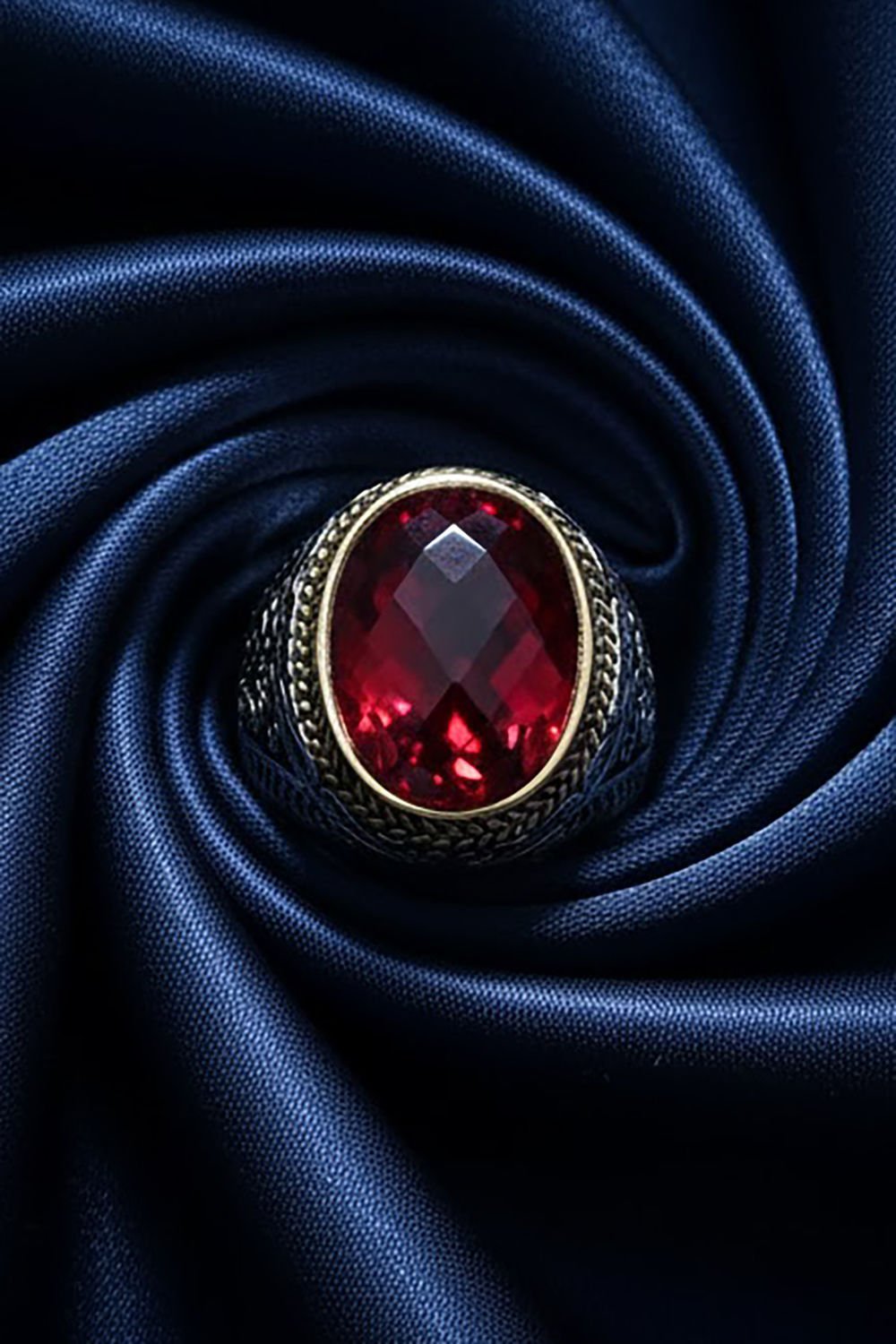 Kırmızı Zirkon Taşlı Gümüş Erkek Yüzük