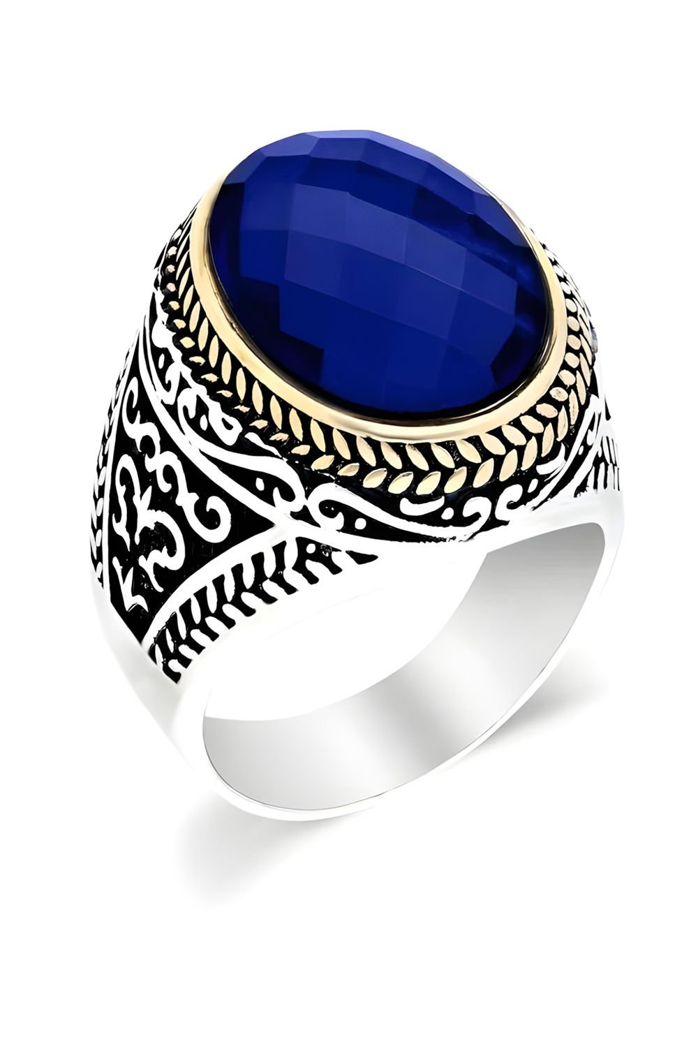 Mavi Zirkon Taşlı Gümüş Erkek Yüzük