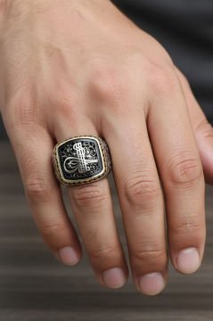 Kalem İşlemeli Tuğra Model Taşsız Gümüş Yüzük