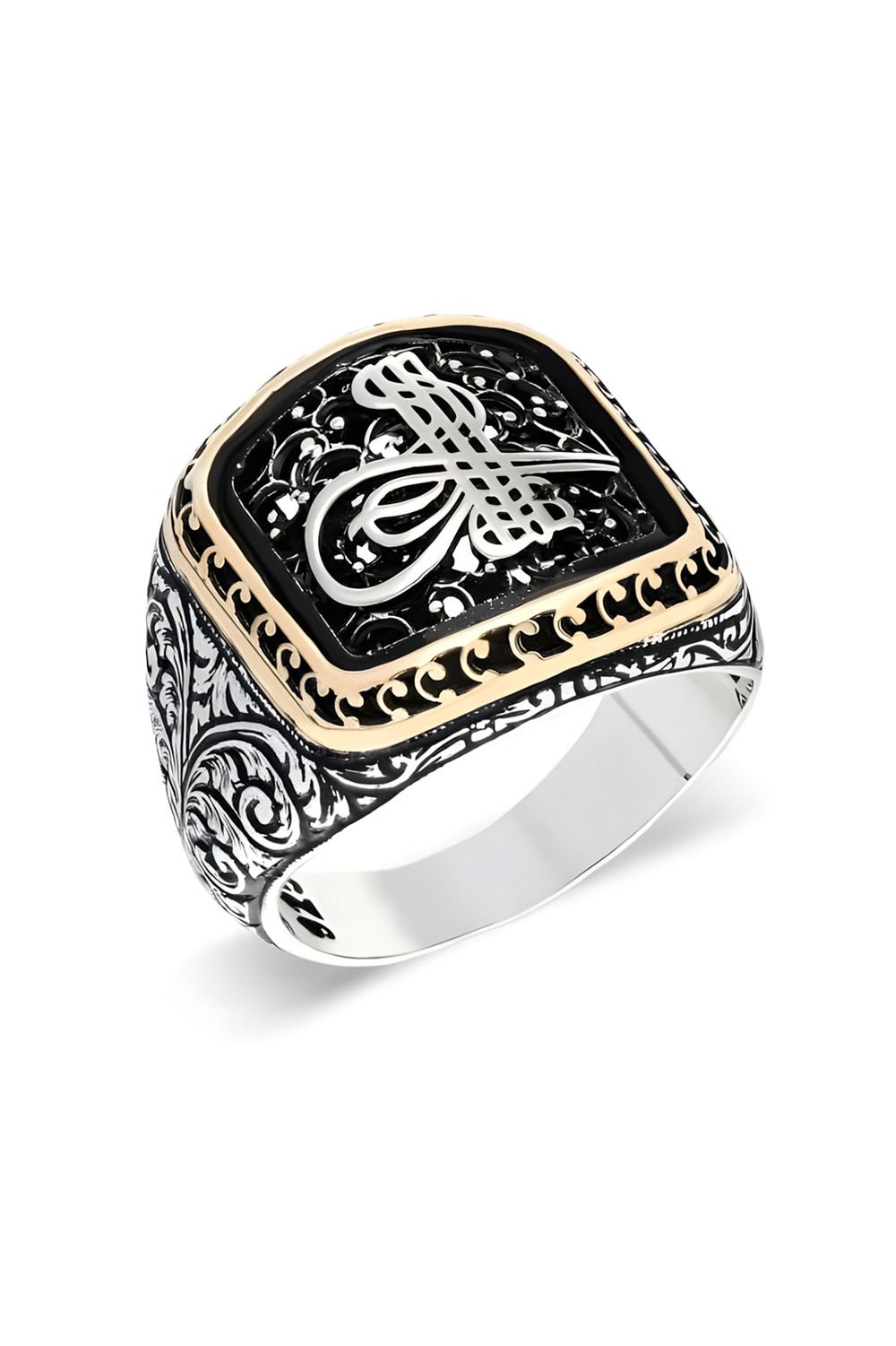 Kalem İşlemeli Tuğra Model Taşsız Gümüş Yüzük