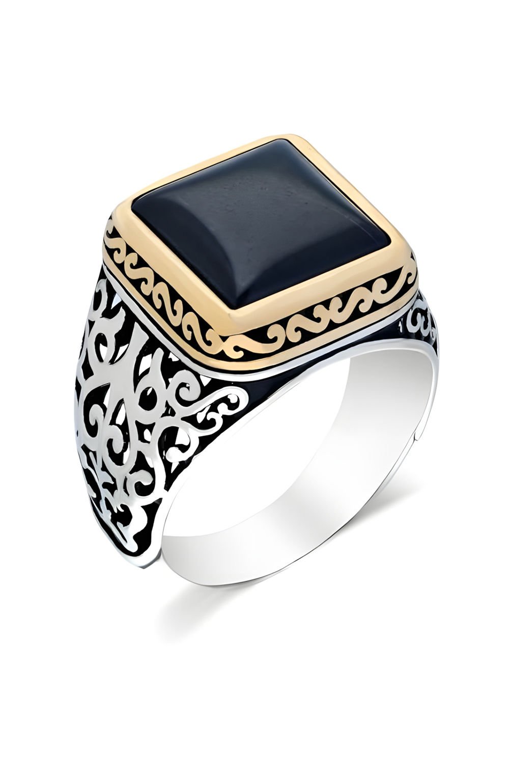 Kare Model Oniks Taşlı Gümüş Erkek Yüzük