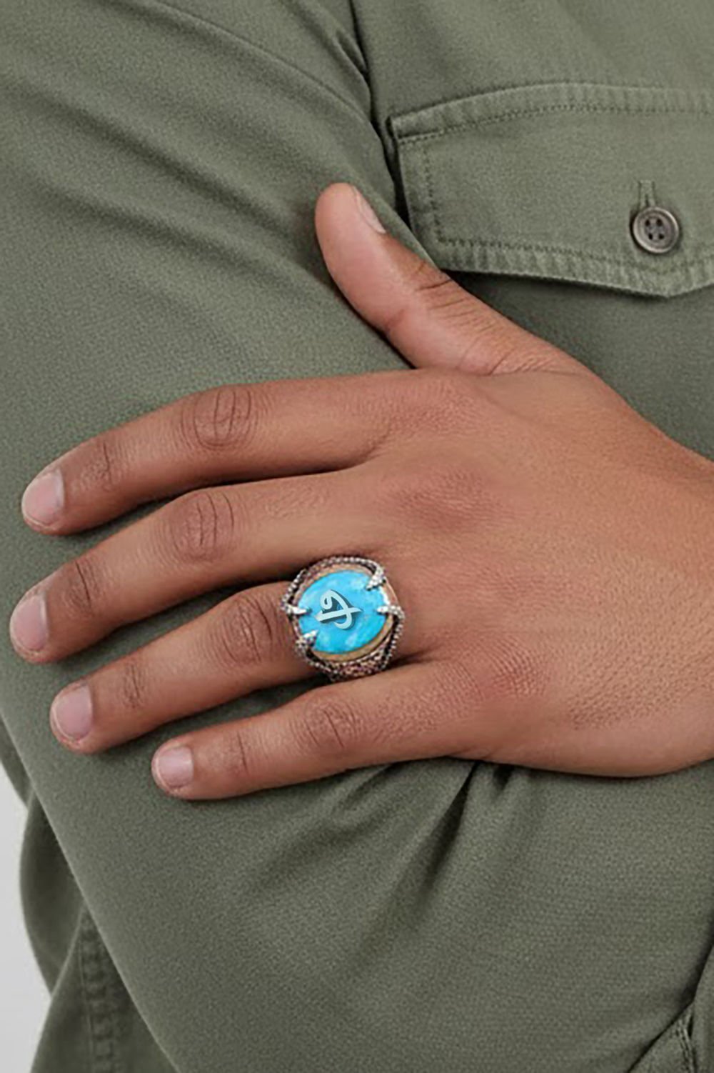 Pençe Model Firüze Taşı Üzerine Vav Elif Yüzük