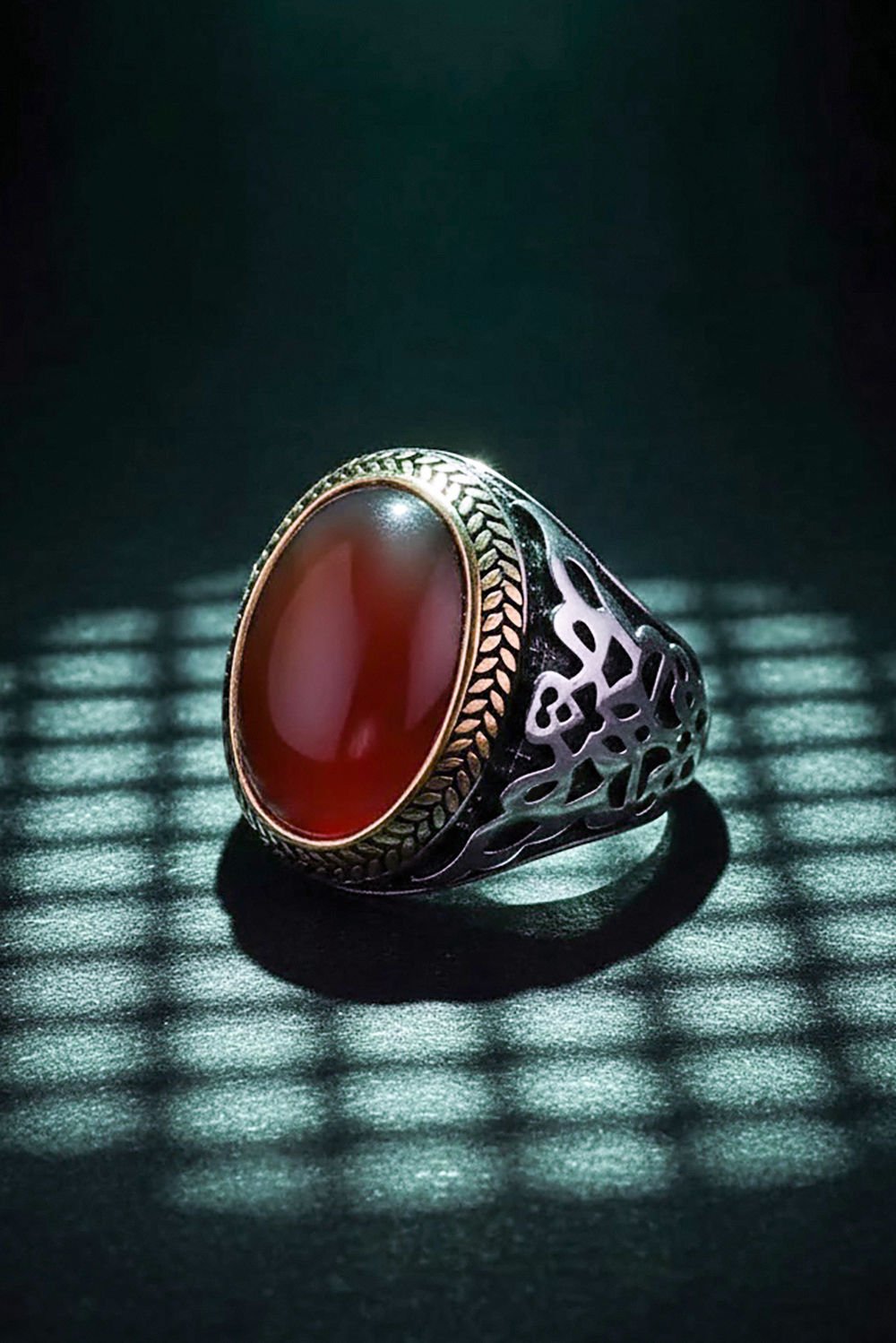 Akik Taşlı Gümüş Erkek Yüzük