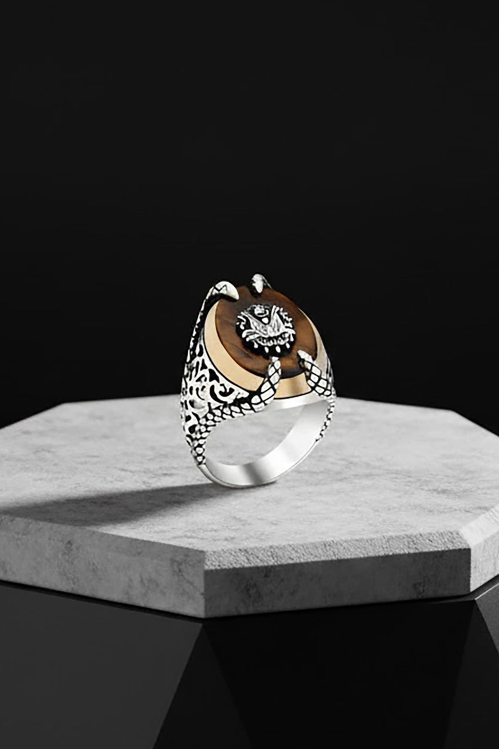 Pençe Model Kaplangözü Taşı Devlet Arması Yüzük