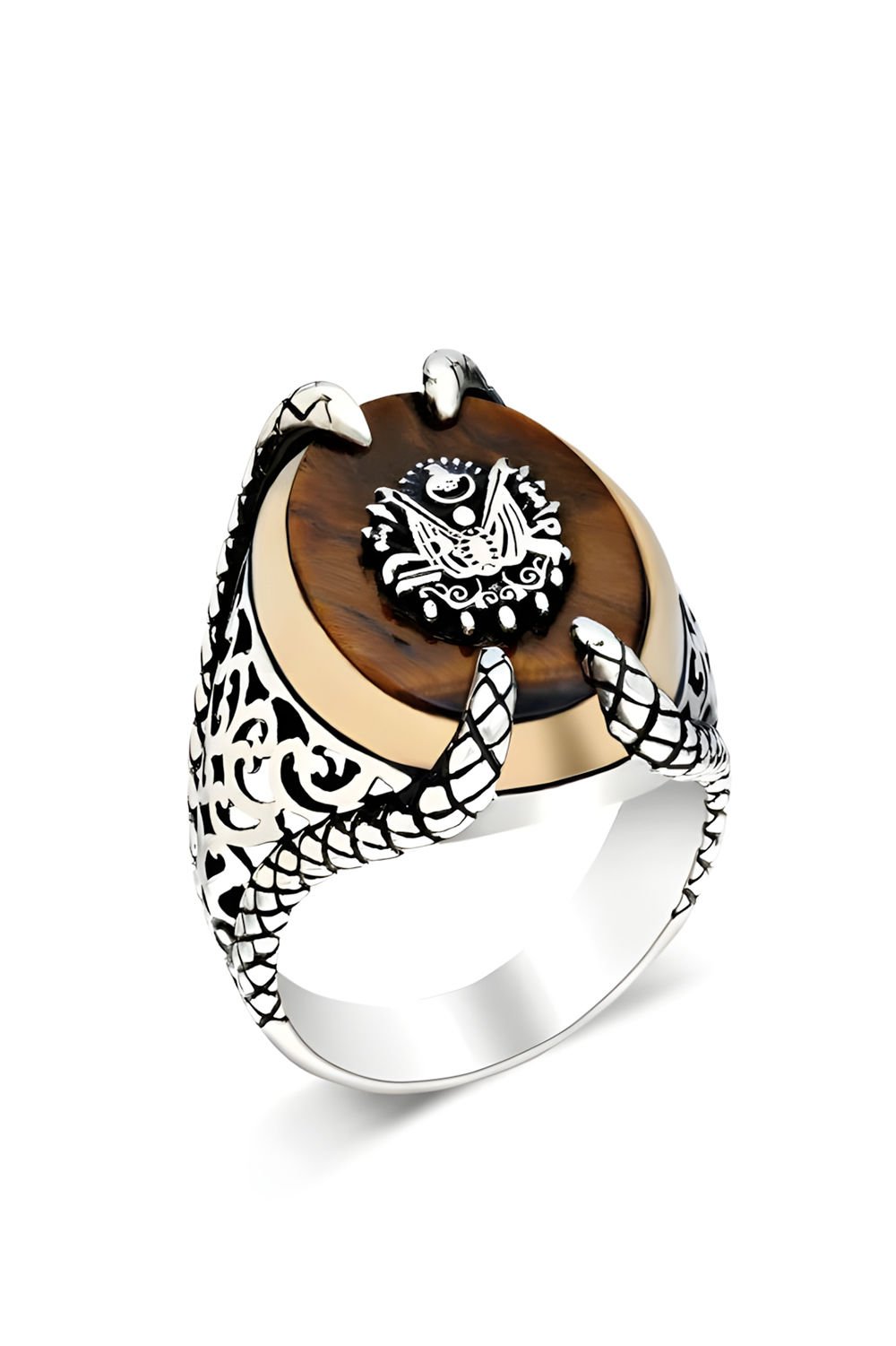 Pençe Model Kaplangözü Taşı Devlet Arması Yüzük