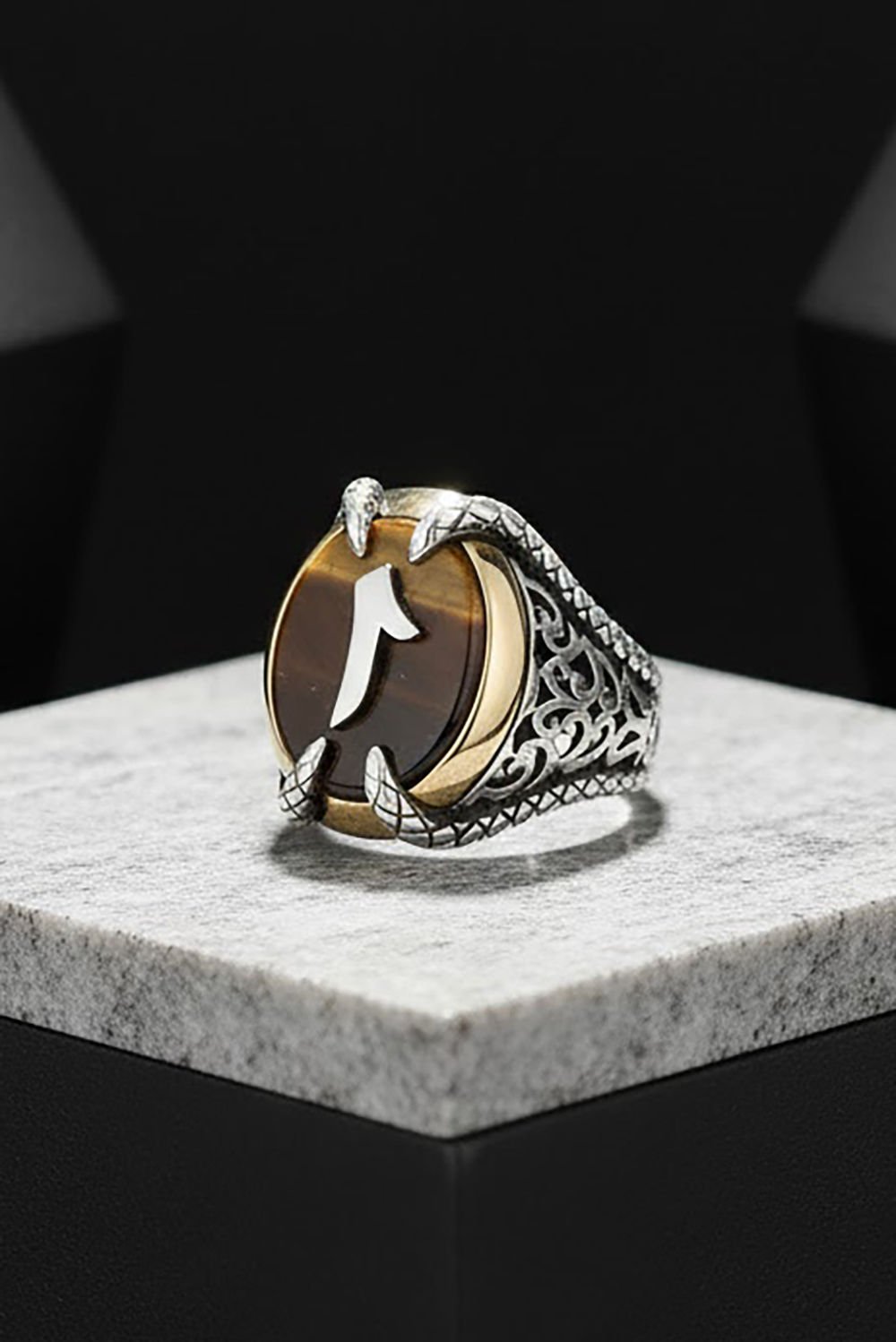 Pençe Model Kaplangözü Taşı Üzerine Elif Yüzük