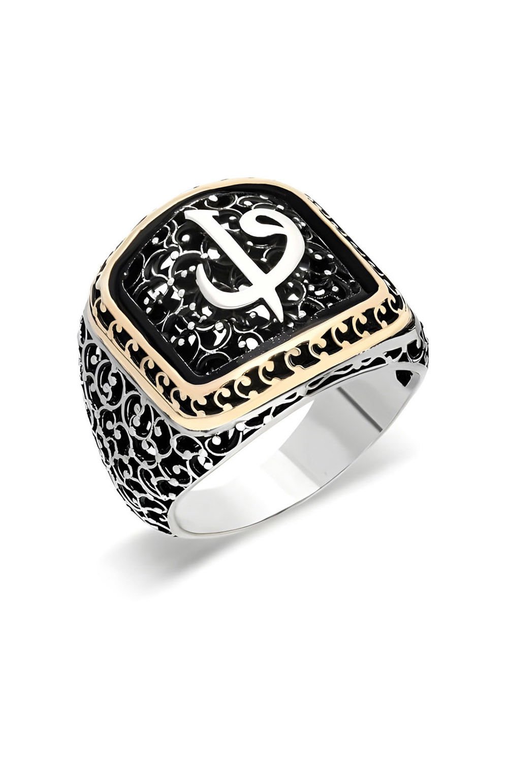 Sarmaşık Desenli Vav Elif Model Taşsız Yüzük