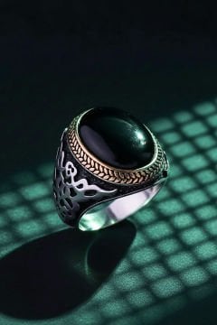 Oniks Taşlı Gümüş Erkek Yüzük