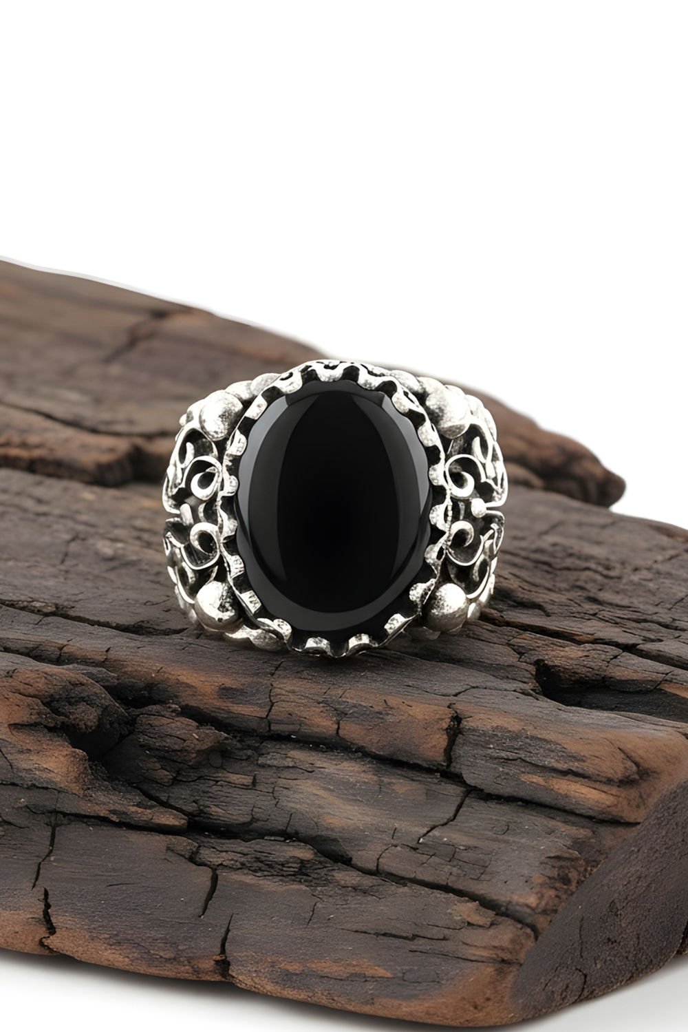 Oniks Taşlı El İşi Gümüş Yüzük